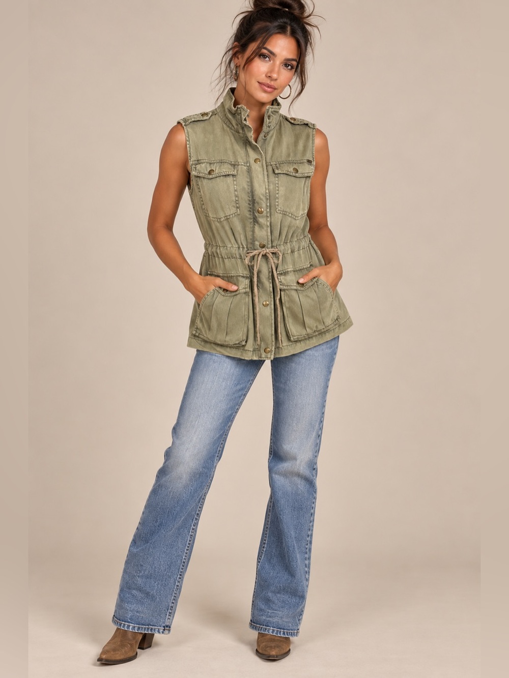 Max Jeans Stunning Army green Utility Vest size S